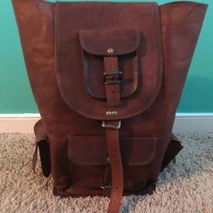 16” Genuine Leather Retro backpack school bag